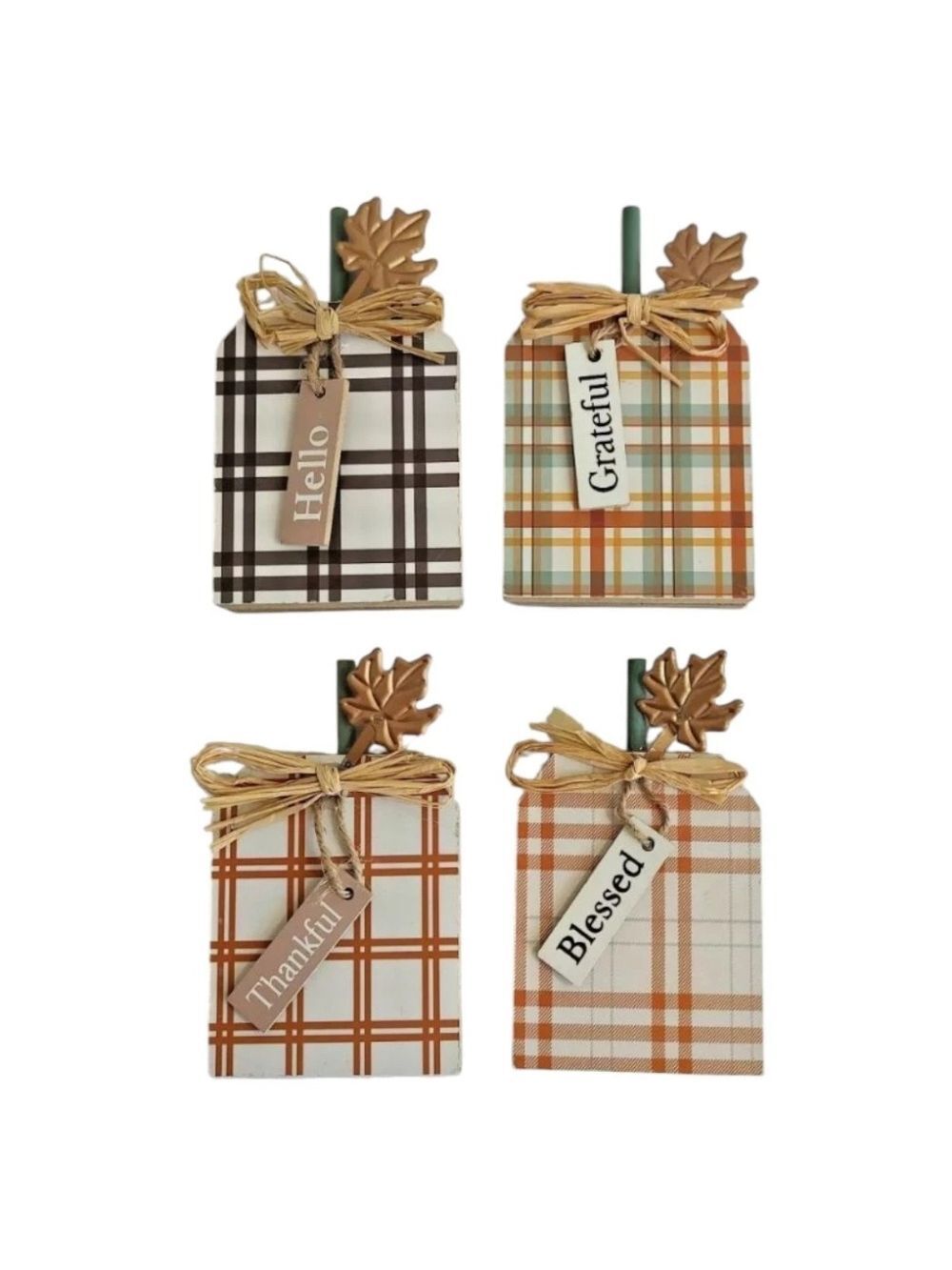 Autumn Plaid Hanging Tags Set - Fall Decorative Accents